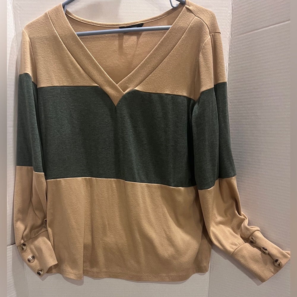 DOKOTOO Women’s Blouse Med V-neck Color-block Office Modern Casual Comfy Preppy